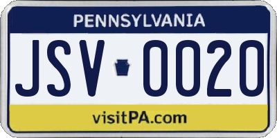 PA license plate JSV0020