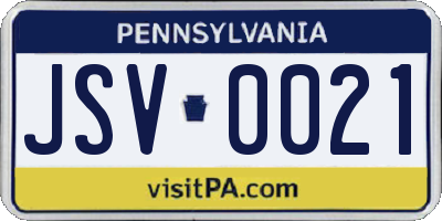 PA license plate JSV0021