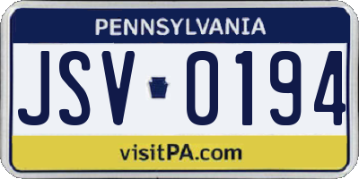 PA license plate JSV0194