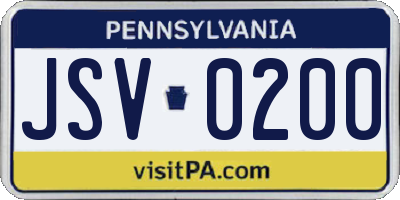 PA license plate JSV0200