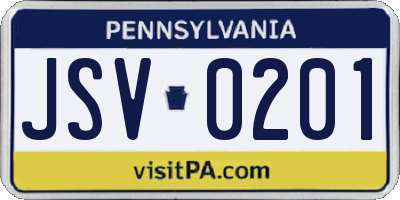 PA license plate JSV0201