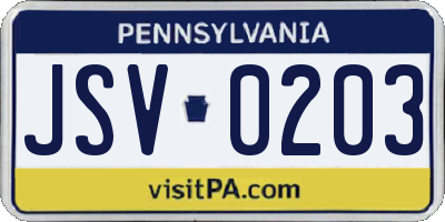 PA license plate JSV0203