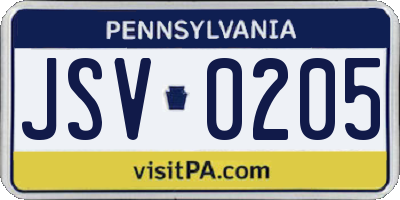 PA license plate JSV0205