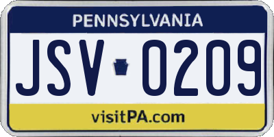 PA license plate JSV0209