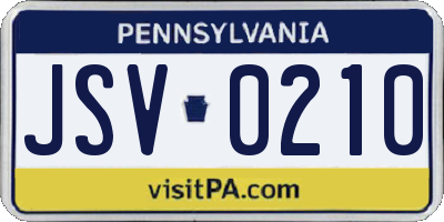 PA license plate JSV0210