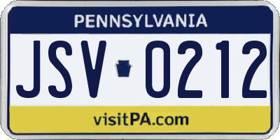 PA license plate JSV0212