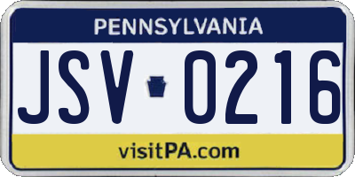 PA license plate JSV0216