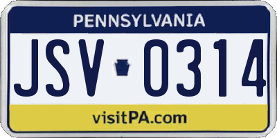 PA license plate JSV0314
