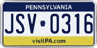 PA license plate JSV0316