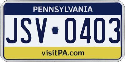 PA license plate JSV0403