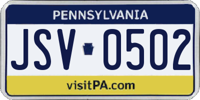 PA license plate JSV0502