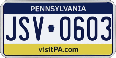 PA license plate JSV0603