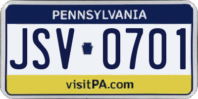 PA license plate JSV0701