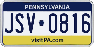 PA license plate JSV0816