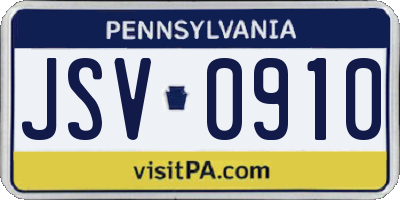 PA license plate JSV0910