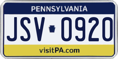 PA license plate JSV0920