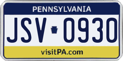 PA license plate JSV0930