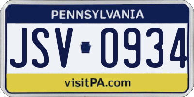 PA license plate JSV0934