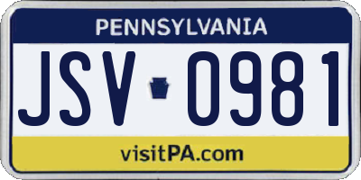 PA license plate JSV0981
