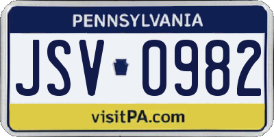 PA license plate JSV0982