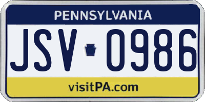 PA license plate JSV0986