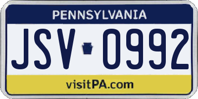 PA license plate JSV0992