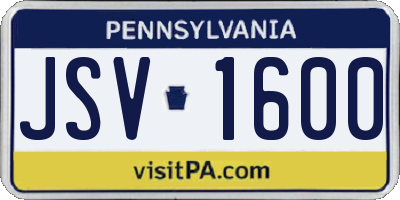 PA license plate JSV1600