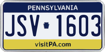 PA license plate JSV1603
