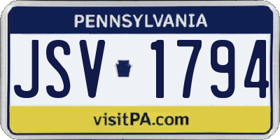 PA license plate JSV1794