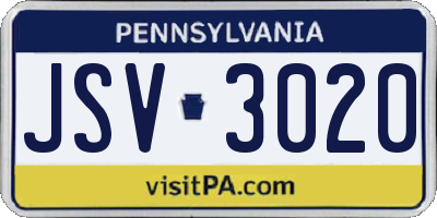 PA license plate JSV3020