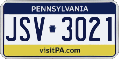 PA license plate JSV3021
