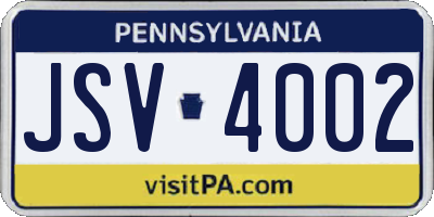 PA license plate JSV4002