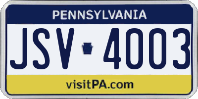 PA license plate JSV4003