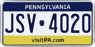 PA license plate JSV4020