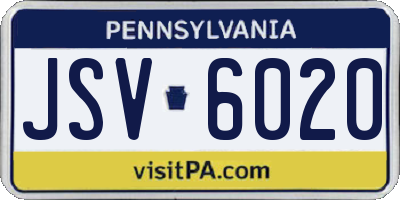 PA license plate JSV6020