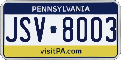 PA license plate JSV8003