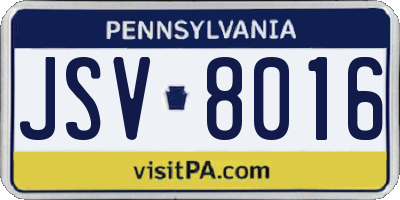 PA license plate JSV8016