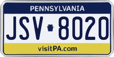 PA license plate JSV8020