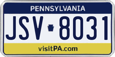 PA license plate JSV8031