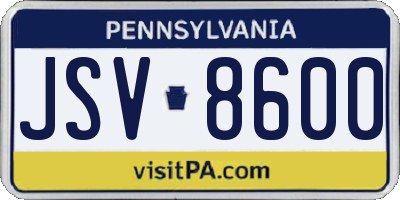 PA license plate JSV8600