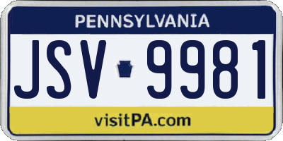 PA license plate JSV9981