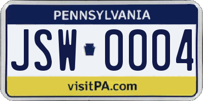 PA license plate JSW0004