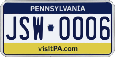 PA license plate JSW0006
