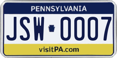 PA license plate JSW0007