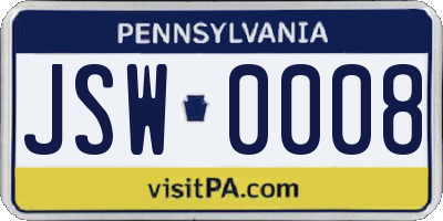 PA license plate JSW0008