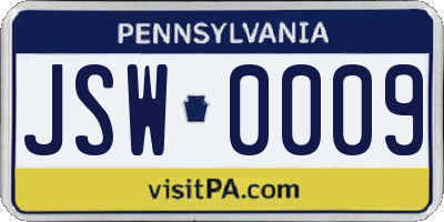 PA license plate JSW0009