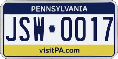 PA license plate JSW0017