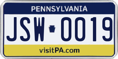PA license plate JSW0019