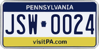 PA license plate JSW0024