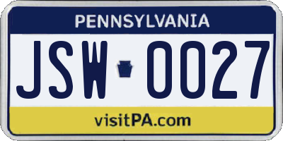 PA license plate JSW0027